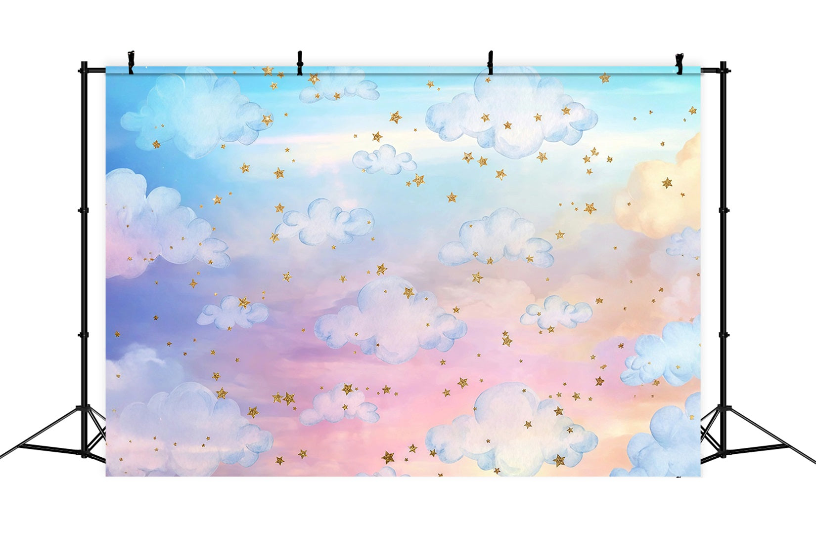 Toile de fond Ciel Nuageux Arc-en-ciel Nuages Étoiles Dorées MRR9-28