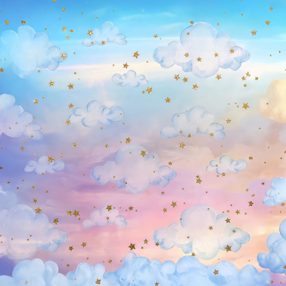 Toile de fond Ciel Nuageux Arc-en-ciel Nuages Étoiles Dorées MRR9-28