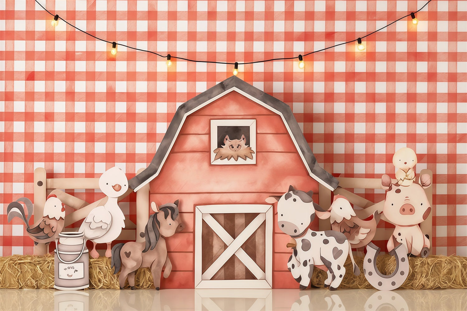 Toile de fond Bébé Ferme Animaux Dessinés Grange MRR9-31