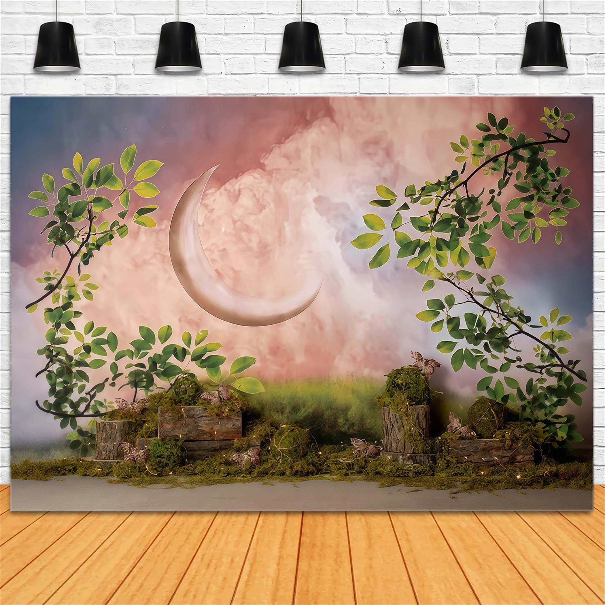 Toile de fond Enfants Lune Croissant Enchantée Jardin Nouveau-Né MRR9-39