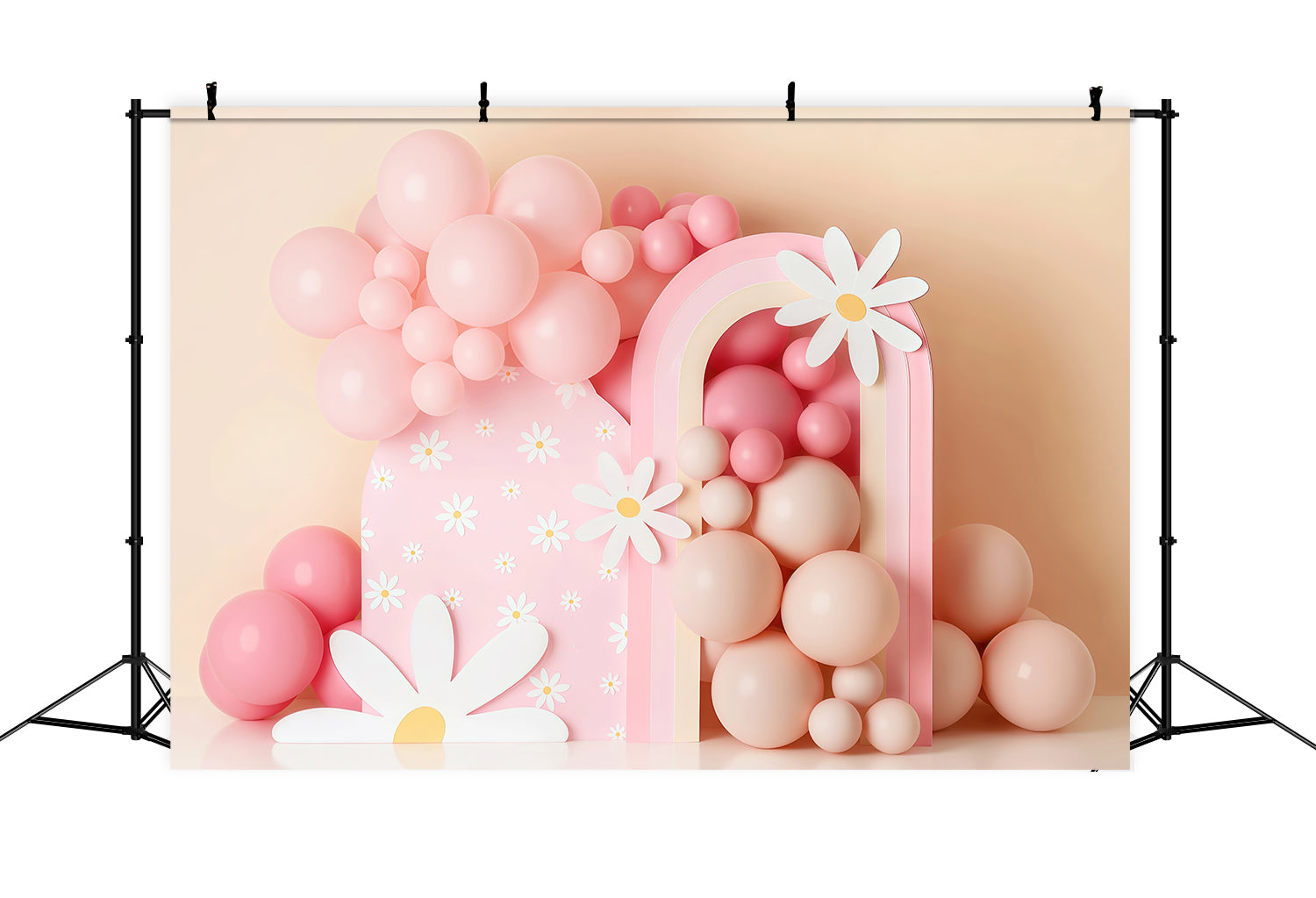Toile de fond Smash Cake Marguerite Rose Ballons Arc-En-Ciel Anniversaire Photo MRR9-40