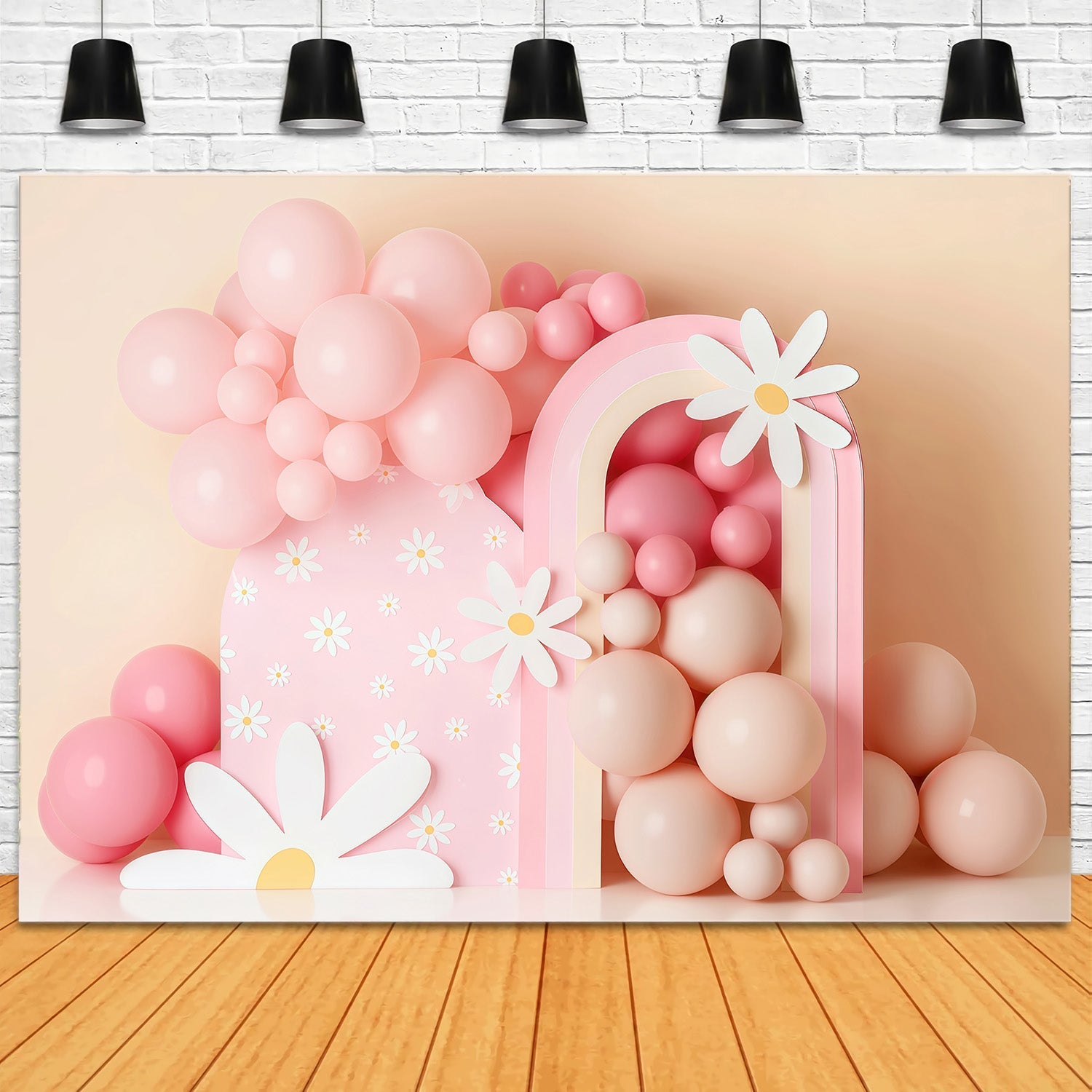 Toile de fond Smash Cake Marguerite Rose Ballons Arc-En-Ciel Anniversaire Photo MRR9-40