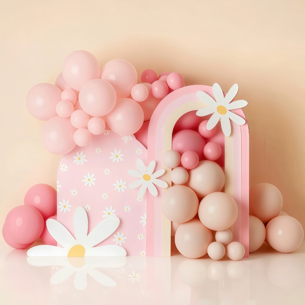 Toile de fond Smash Cake Marguerite Rose Ballons Arc-En-Ciel Anniversaire Photo MRR9-40