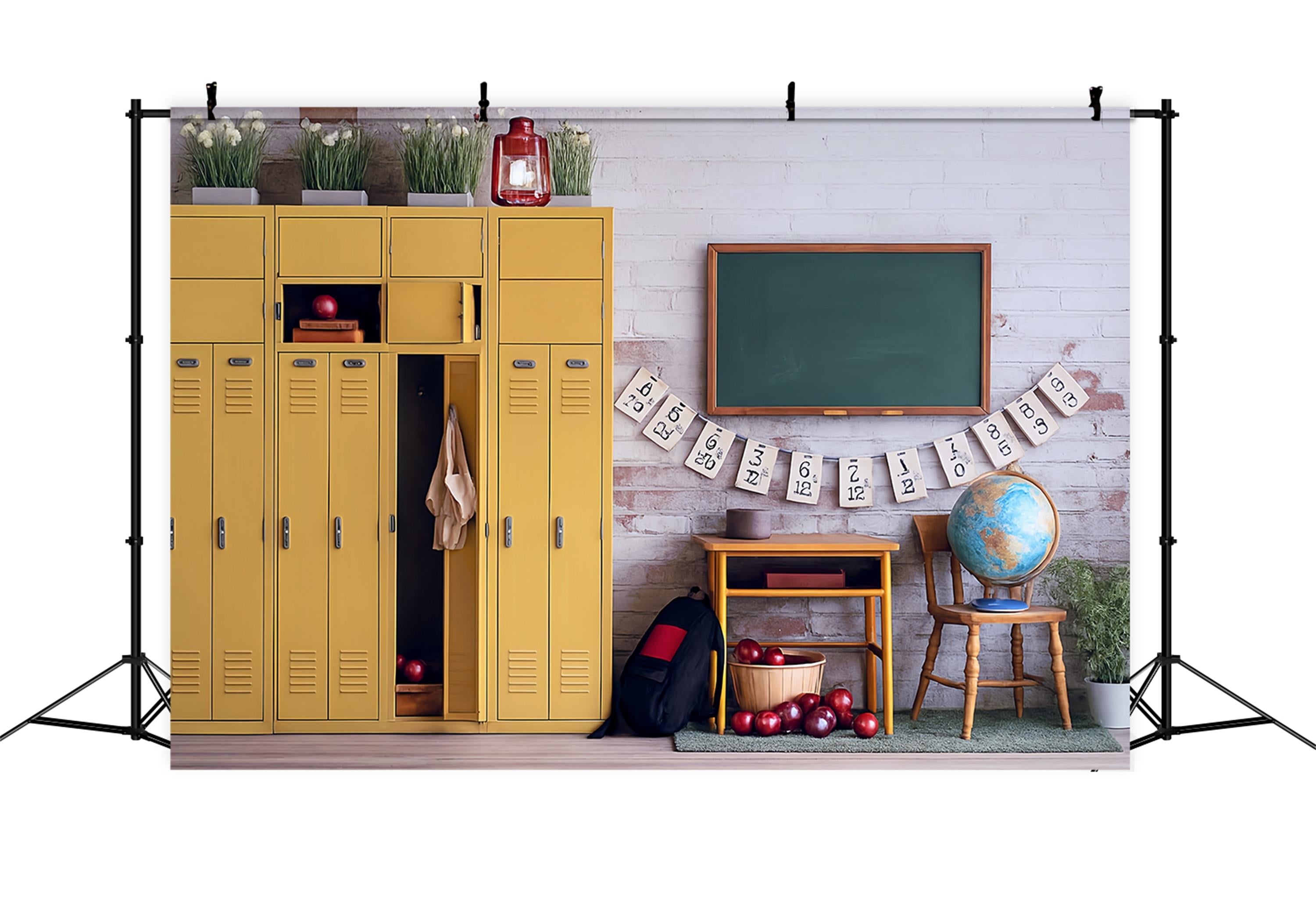 Toile de fond Rentrée des Classes Casier Jaune Salle de Classe École MRR9-43
