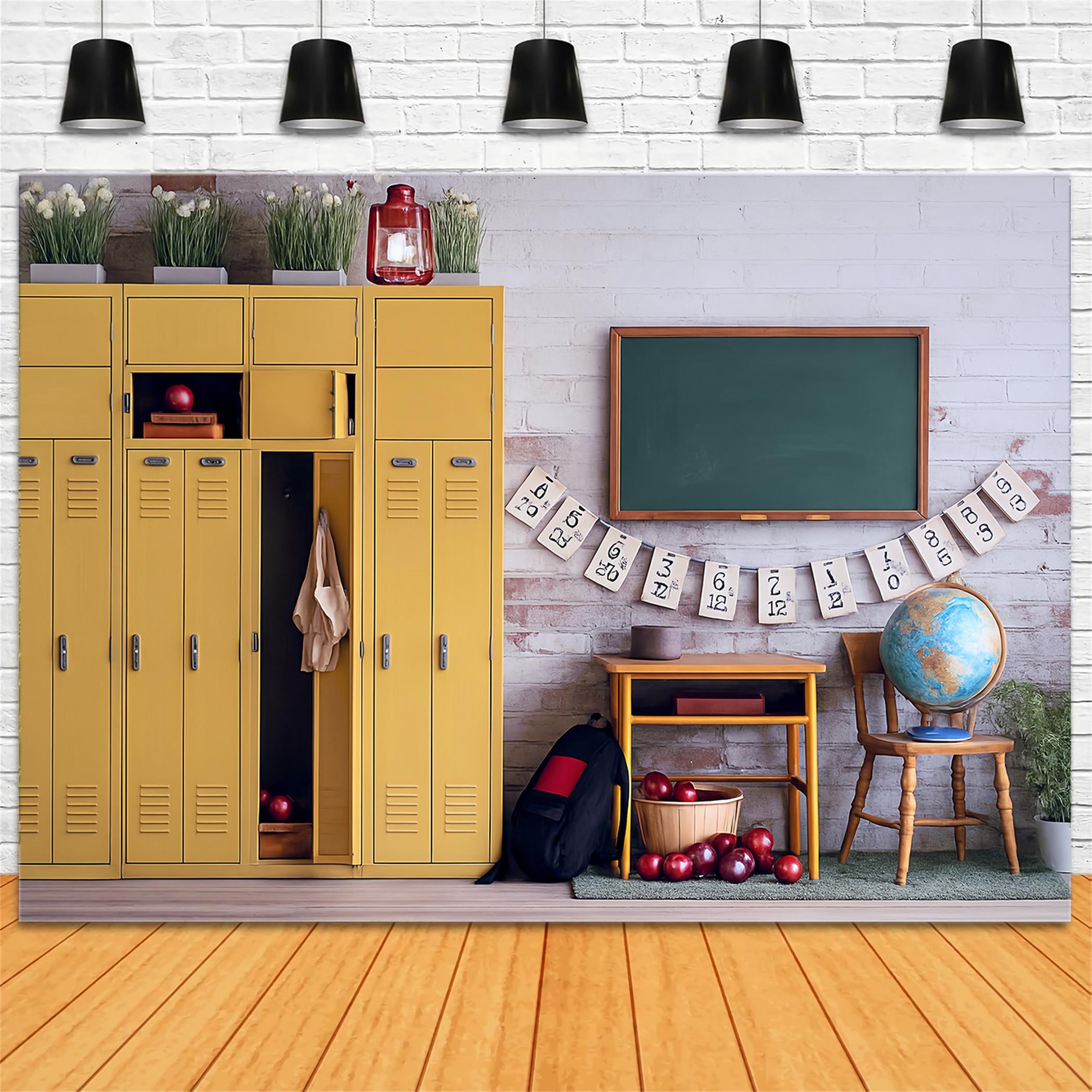 Toile de fond Rentrée des Classes Casier Jaune Salle de Classe École MRR9-43