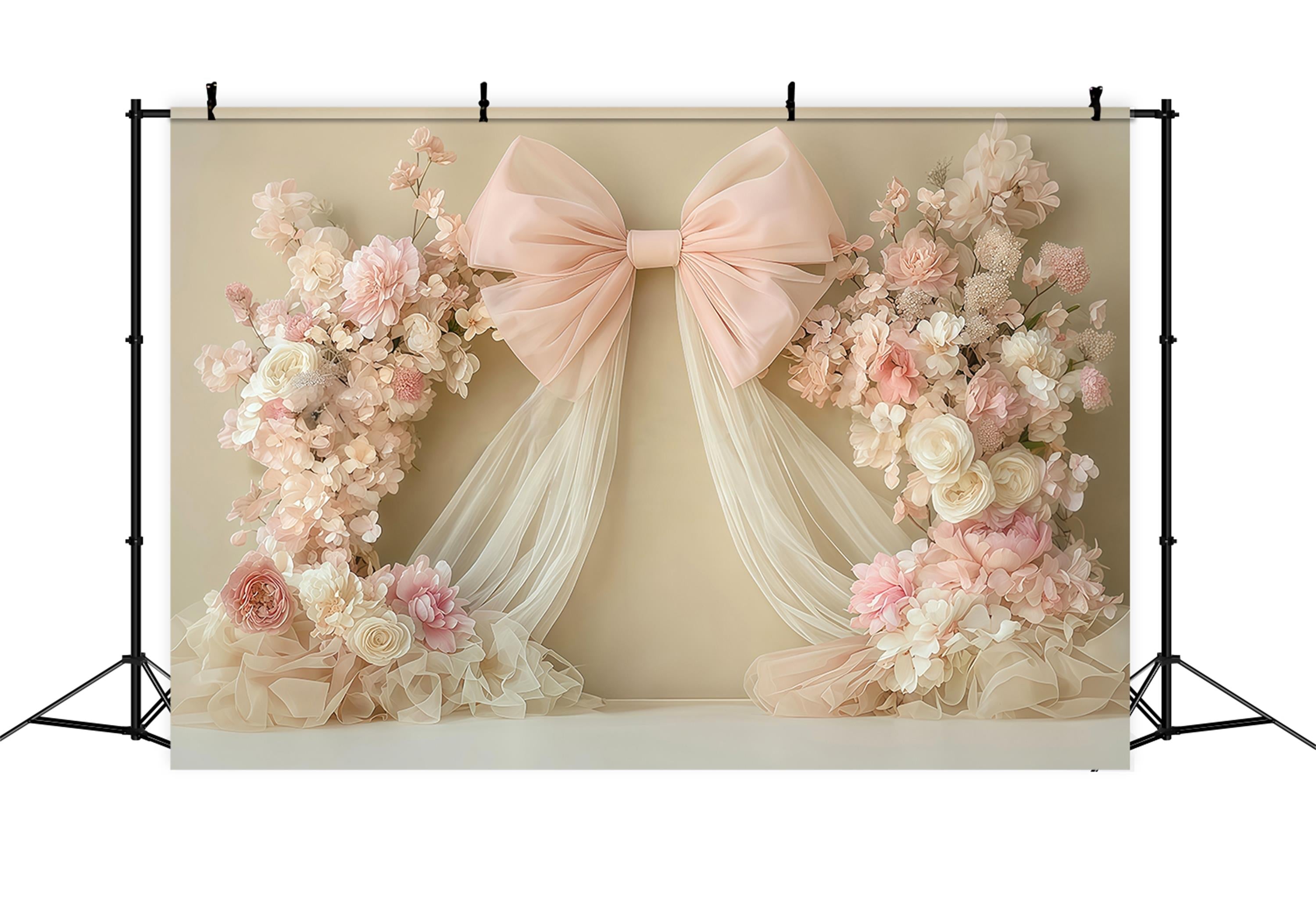 Toile de fond Nouveau-Né Nœud Rose Draperie Florale Arrangement Enfants MRR9-45