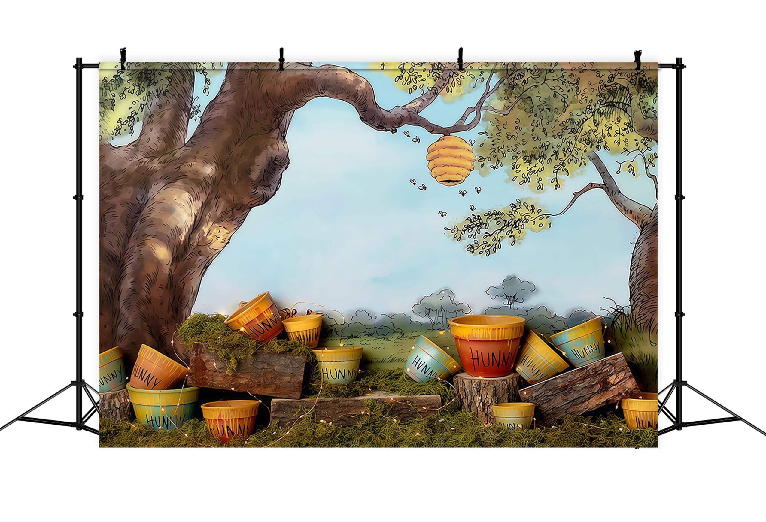 Toile de fond Nouveau-Né Mignon Arbre Miel Seaux Enfants MRR9-50