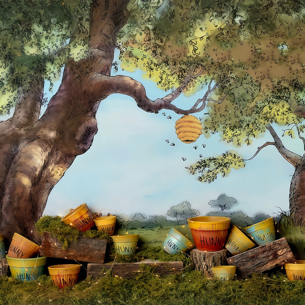 Toile de fond Nouveau-Né Mignon Arbre Miel Seaux Enfants MRR9-50
