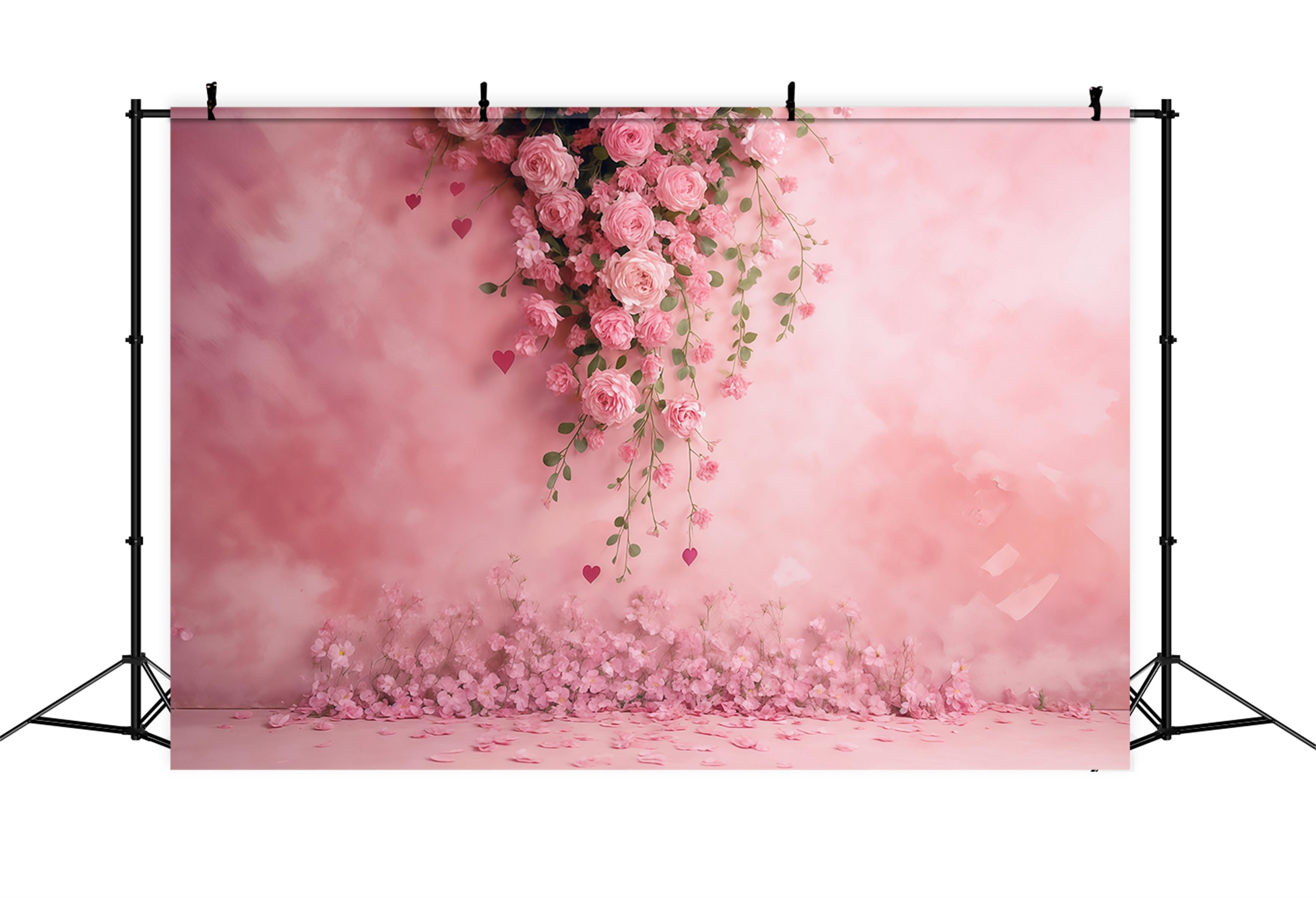 Toile de fond Mur de Fleurs Roses Roses Cœurs Floraux MRR9-52