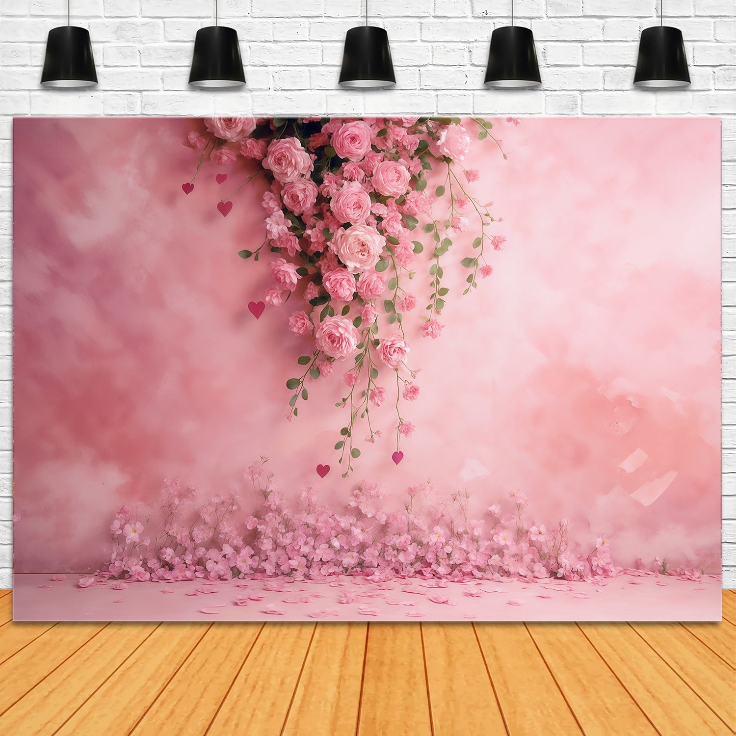 Toile de fond Mur de Fleurs Roses Roses Cœurs Floraux MRR9-52
