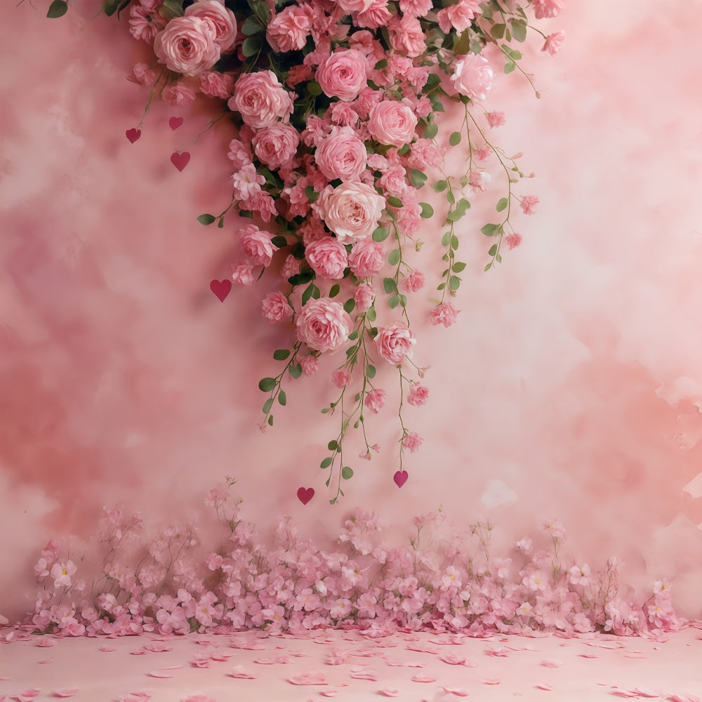 Toile de fond Mur de Fleurs Roses Roses Cœurs Floraux MRR9-52