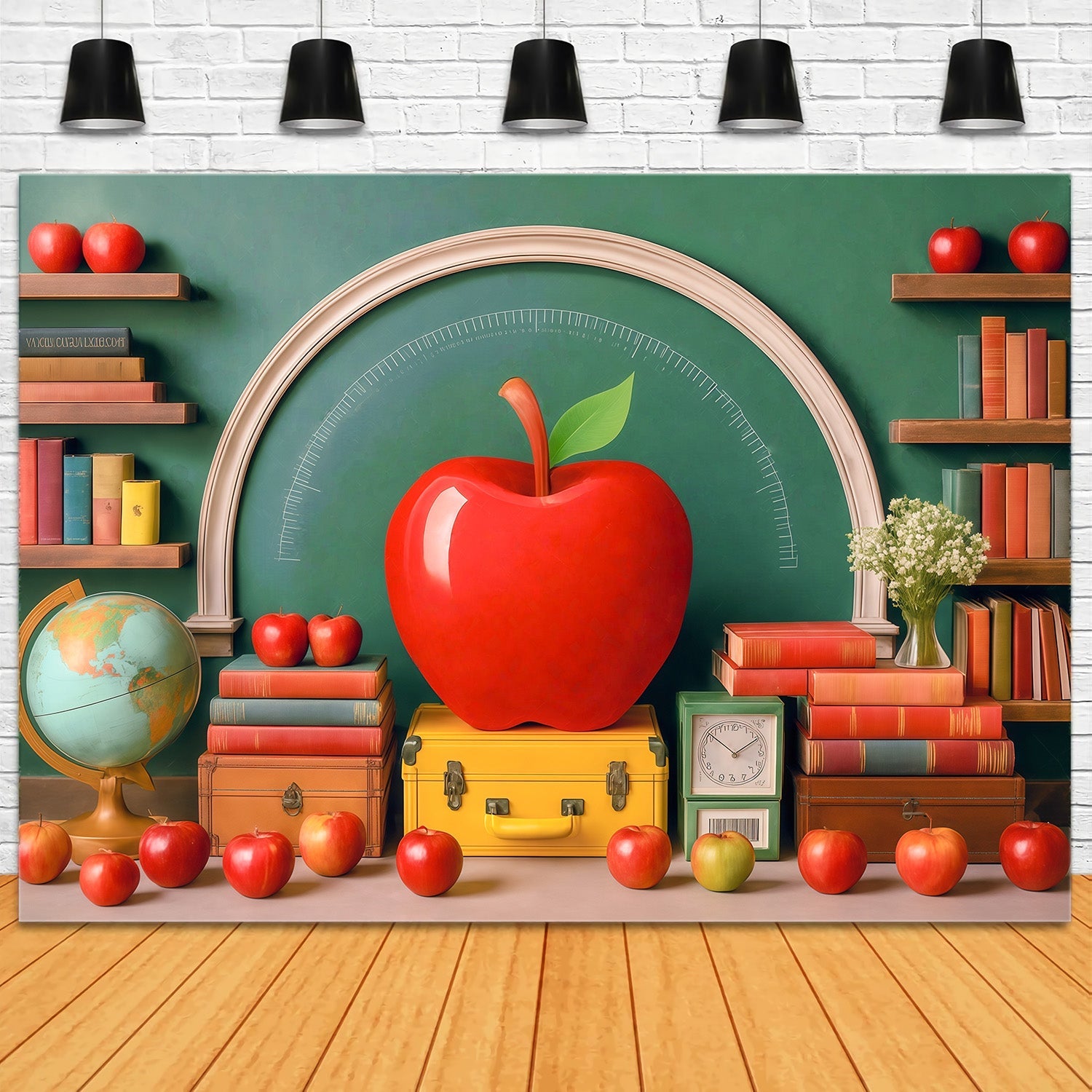 Toile de fond École Pomme Rouge Géante Salle de Classe Rentrée MRR9-76