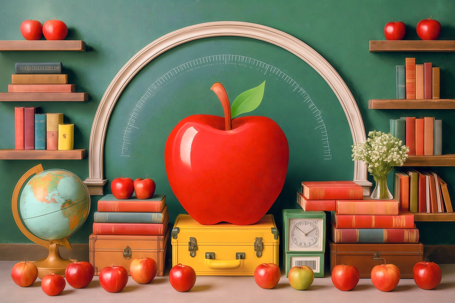Toile de fond École Pomme Rouge Géante Salle de Classe Rentrée MRR9-76