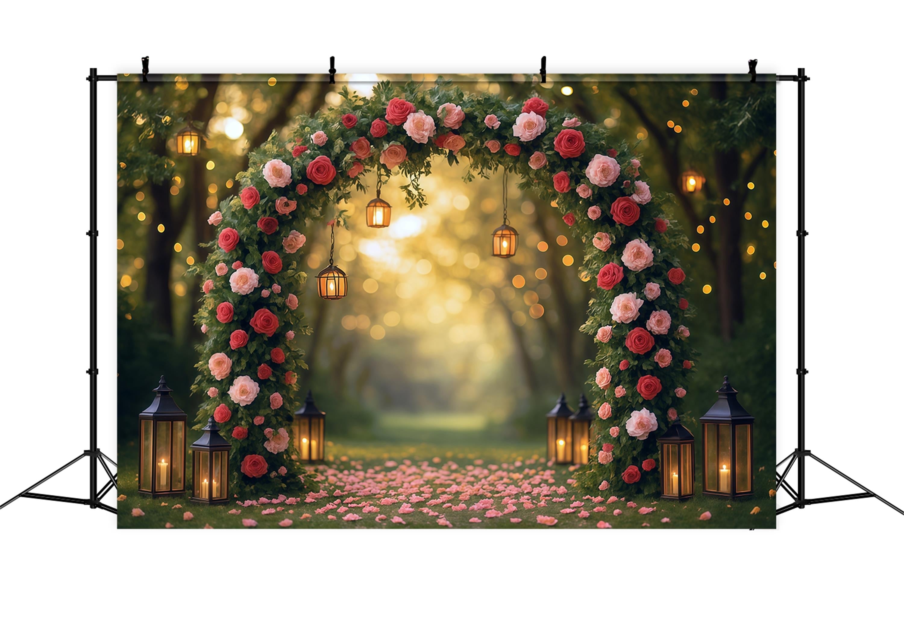Toile de fond Mur Floral Arc de Roses Romantiques Lanternes MRR9-81
