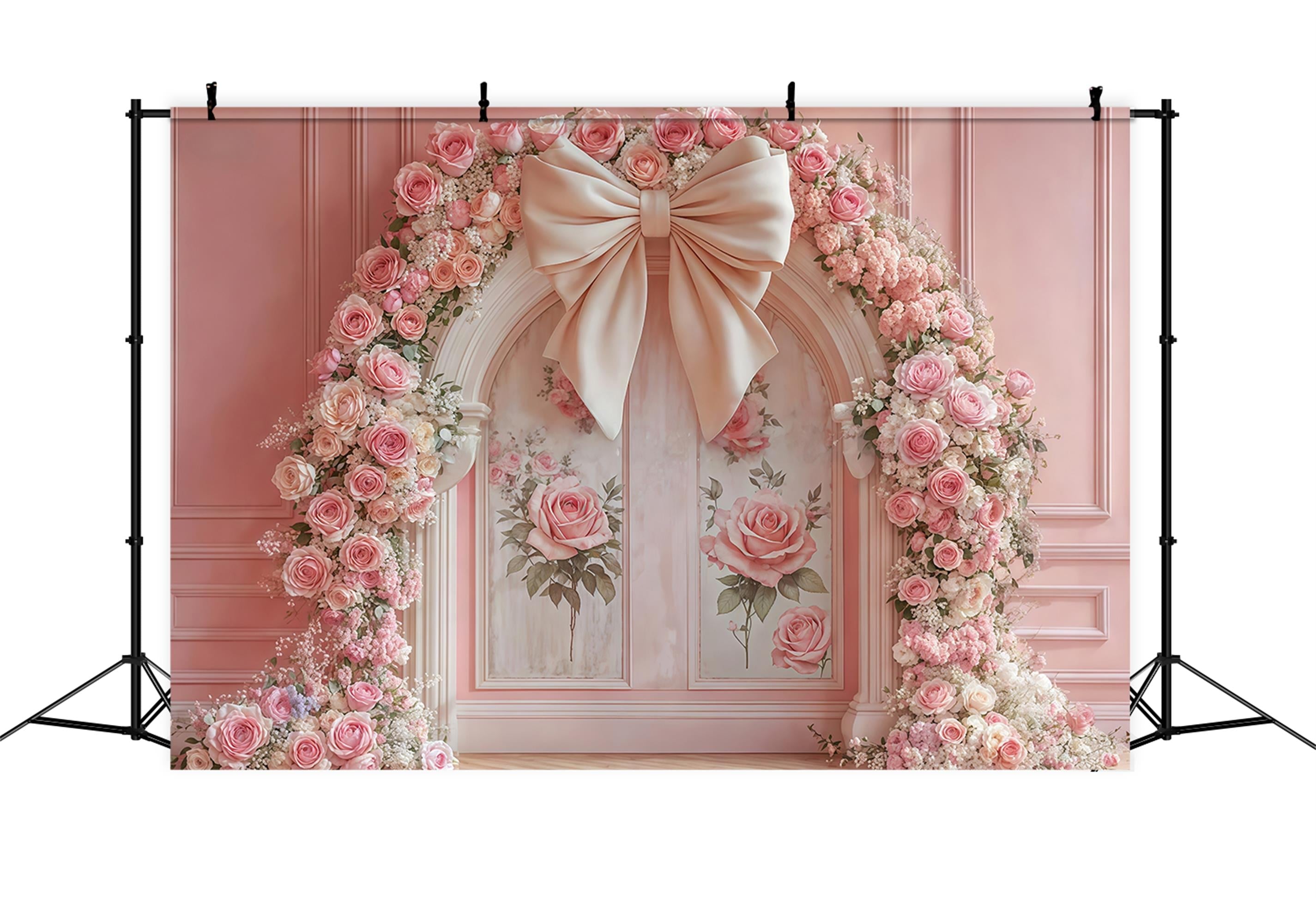 Toile de fond Mur Floral Roses Roses Arche Ruban Vintage MRR9-84