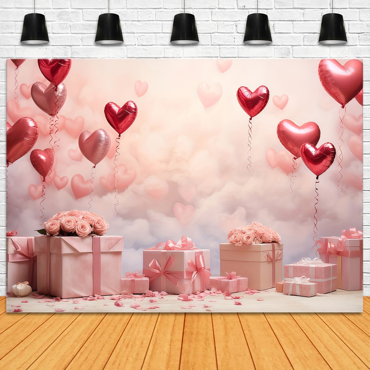 Toile de fond Saint-Valentin Ballons Cœur Romantiques Cadeaux Photographie MRR9-86