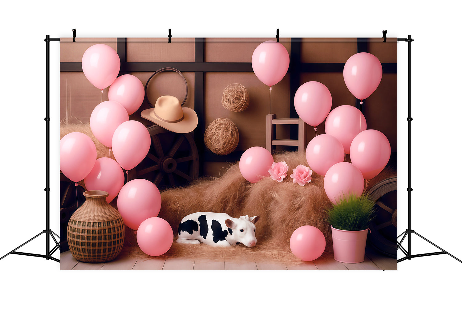 Toile de fond Cowgirl Grange Rustique Ballons Roses Enfants Idées MRR9-87