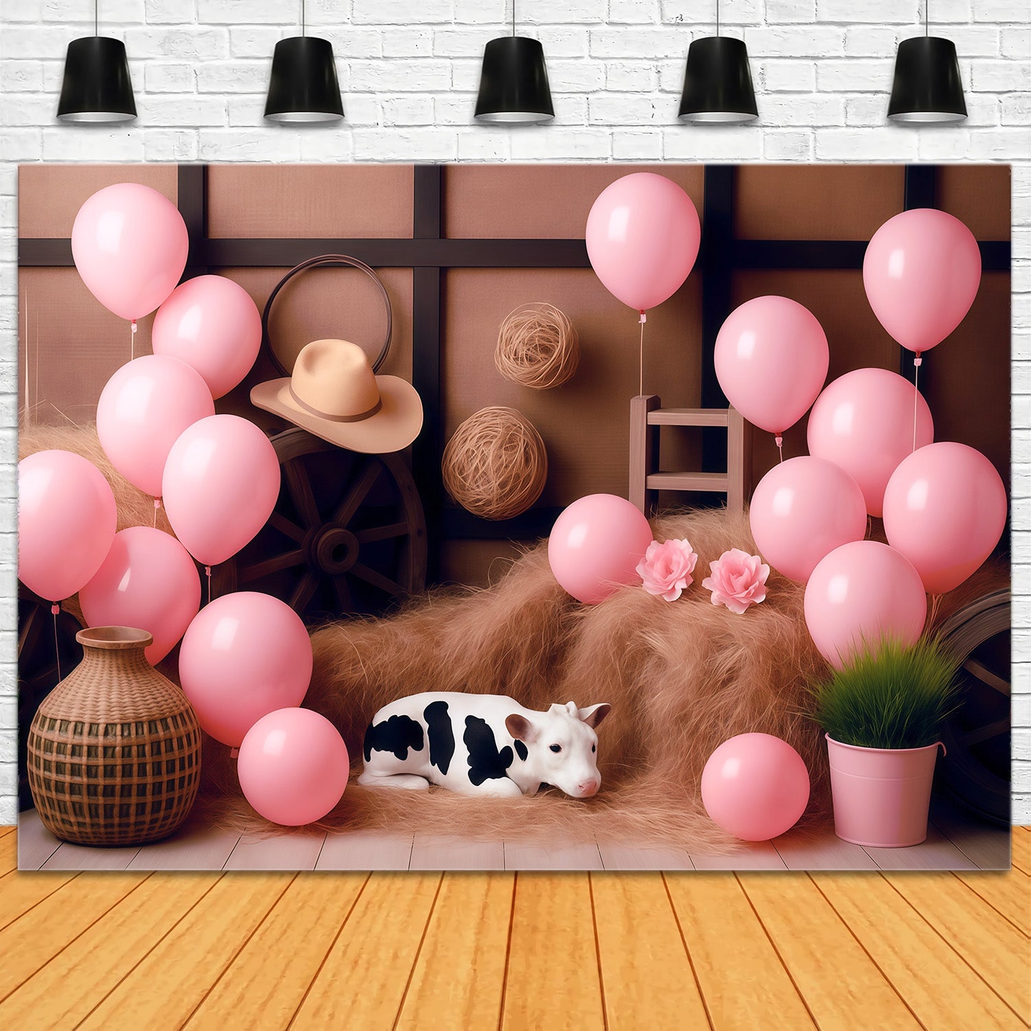Toile de fond Cowgirl Grange Rustique Ballons Roses Enfants Idées MRR9-87