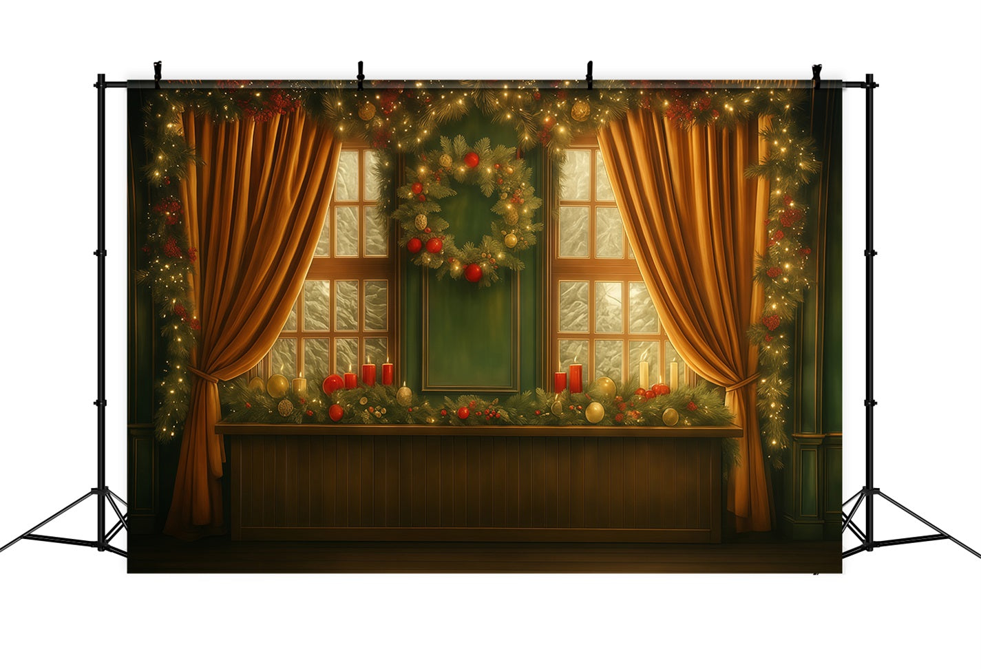 Toile de fond Noël Rideau Doré Fenêtre Noël Photo MRR9-93