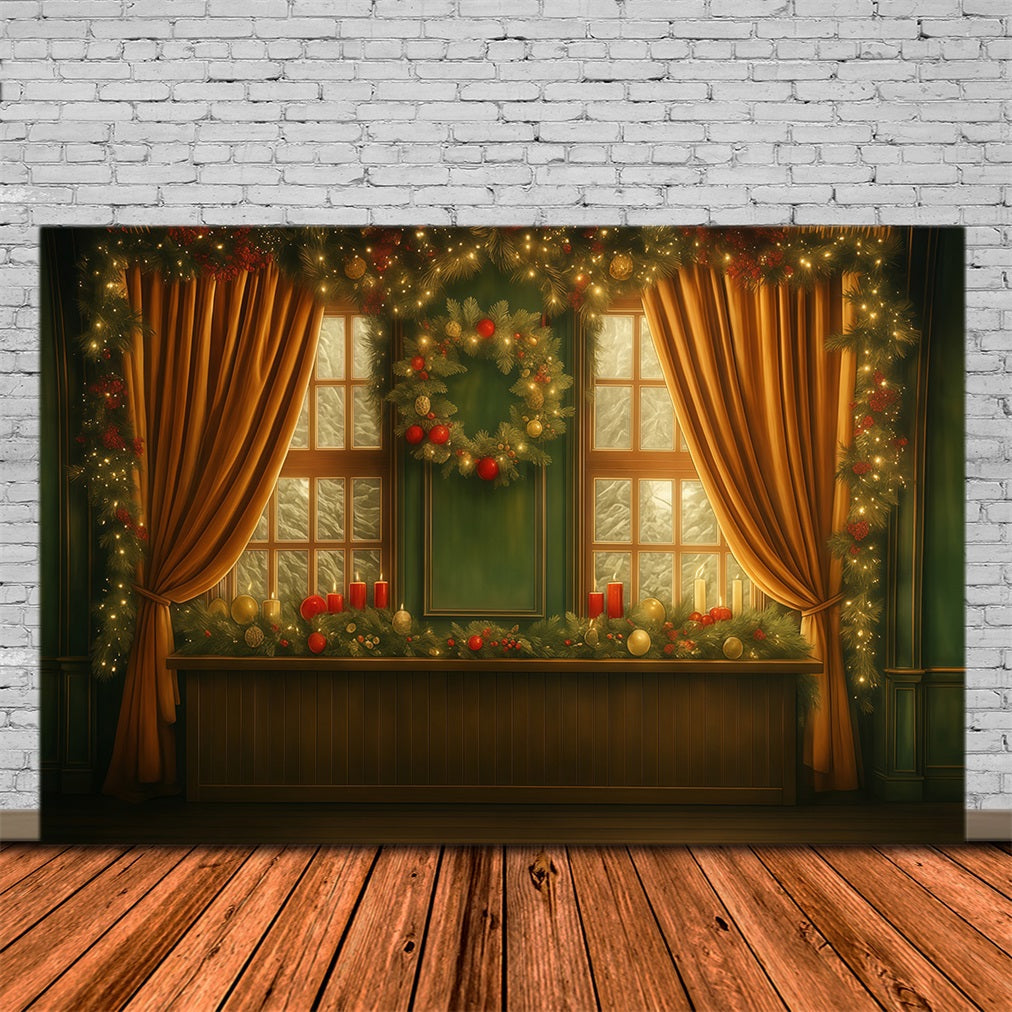 Toile de fond Noël Rideau Doré Fenêtre Noël Photo MRR9-93