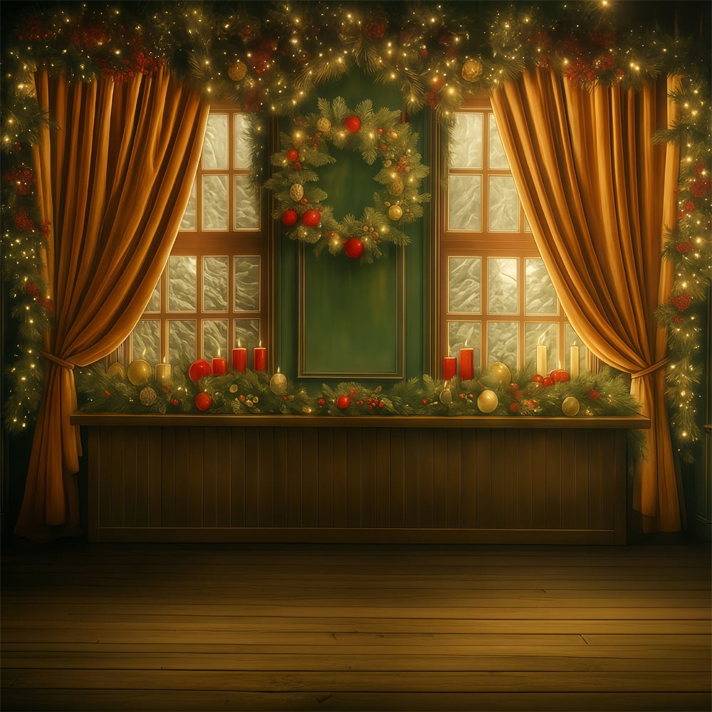 Toile de fond Noël Rideau Doré Fenêtre Noël Photo MRR9-93
