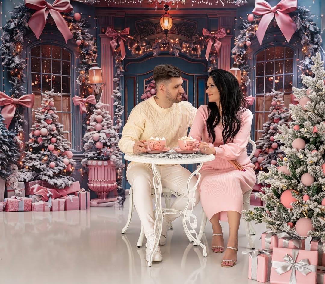Toile de fond de Noël avec Décor Élégant et Nœud Rose pour Porte RR7-566
