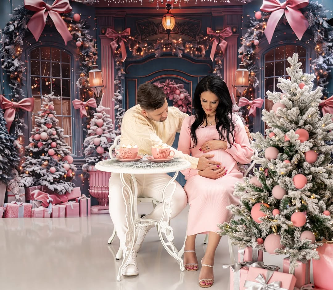 Toile de fond de Noël avec Décor Élégant et Nœud Rose pour Porte RR7-566