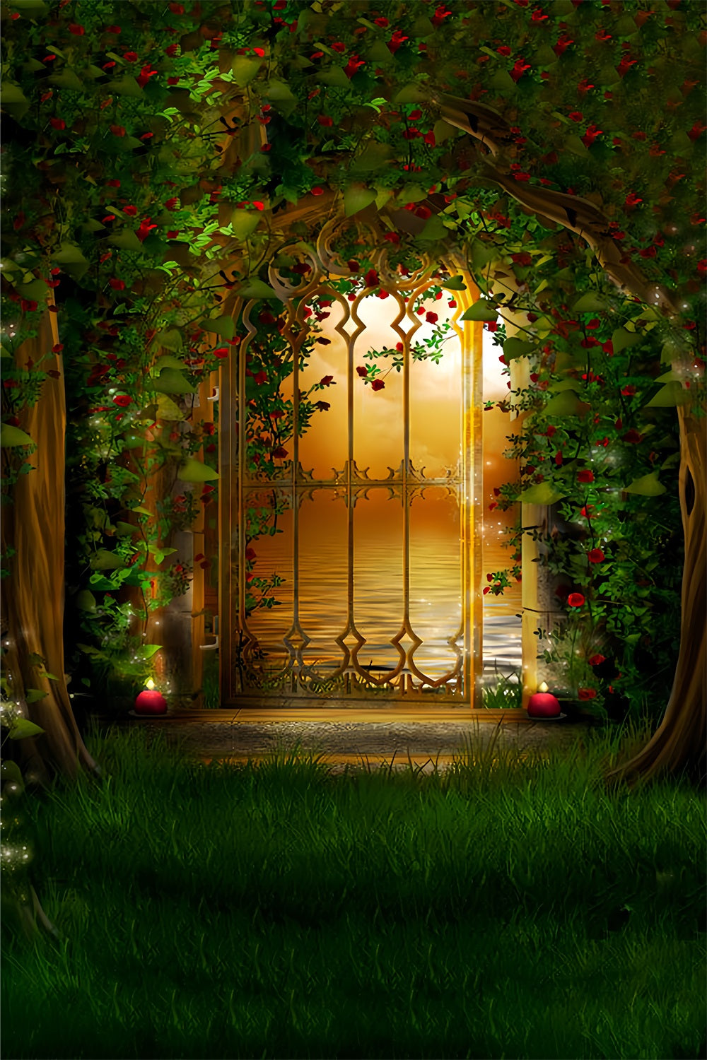 Verdure Rose Entourage Porte Métallique Vintage Toile de fond RR3-01