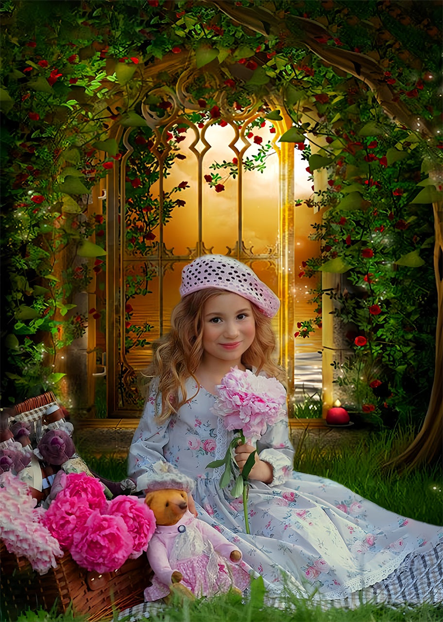 Verdure Rose Entourage Porte Métallique Vintage Toile de fond RR3-01