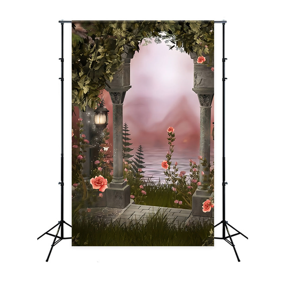 Toile de fond européenne vintage romantique pour lampe de rue à fleurs RR3-03