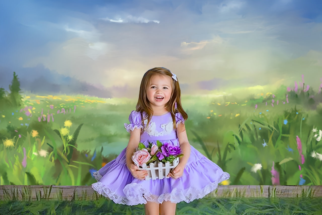 Toile de fond Fleur colorée Bleu Ciel de la peinture à l'huile RR3-04