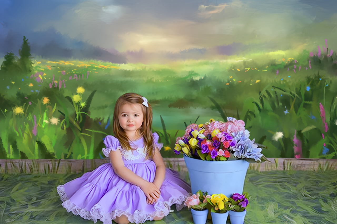 Toile de fond Fleur colorée Bleu Ciel de la peinture à l'huile RR3-04