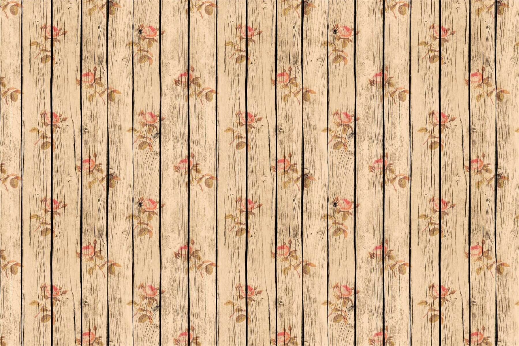 Tapis de sol vintage en bois jaune à motif floral rouge pour la photographie RM12-59