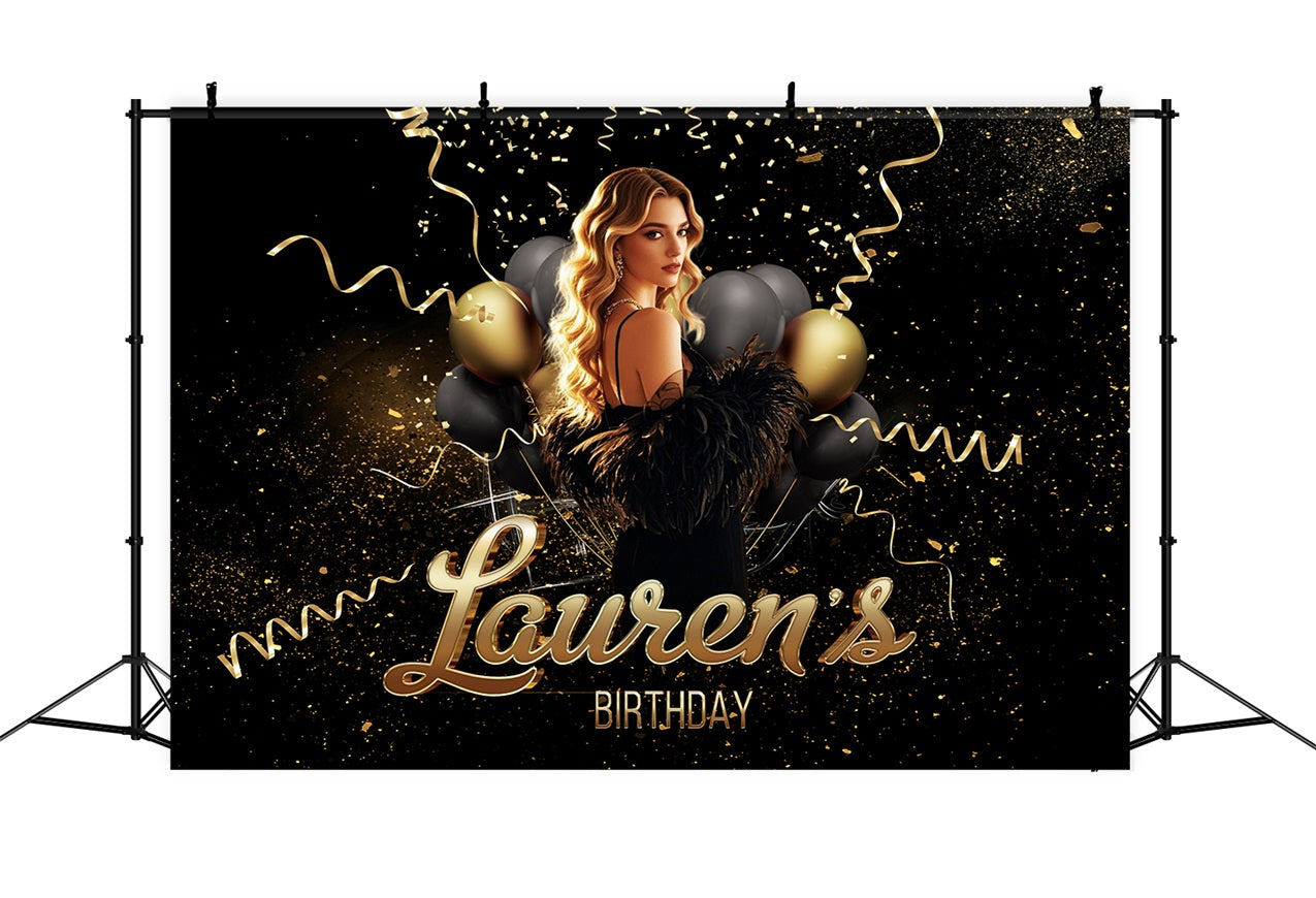 Toile de fond Ballon Anniversaire Pailletés Lauren Personnalisée RR1-101
