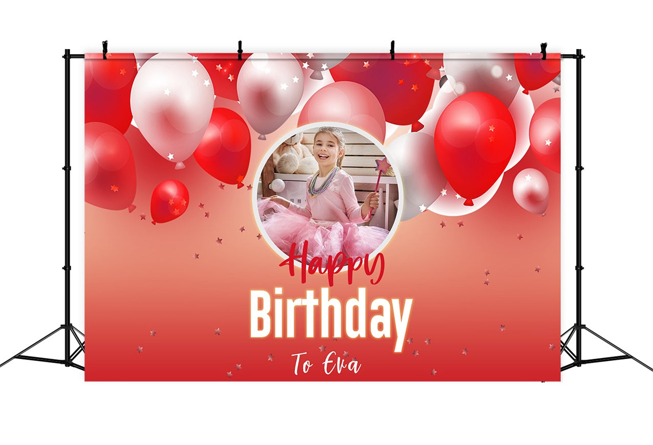 Toile de fond Ballon Anniversaire Rouges Prénom Personnalisé RR1-105