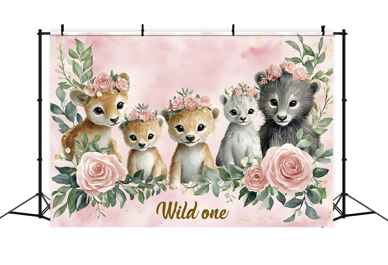 Toile de Fond Anniversaire Personnalisable Amis Animaux Floraux RR1-38