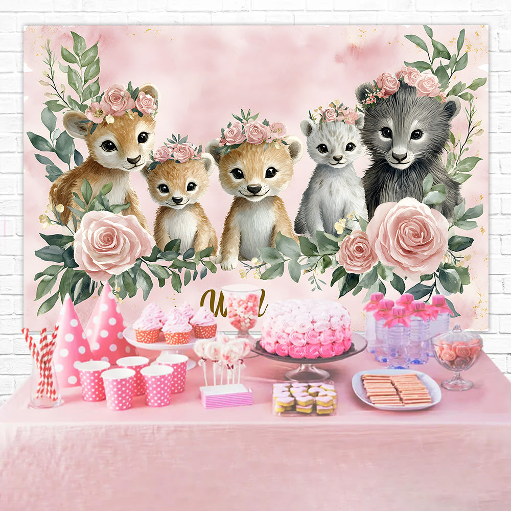 Toile de Fond Anniversaire Personnalisable Amis Animaux Floraux RR1-38