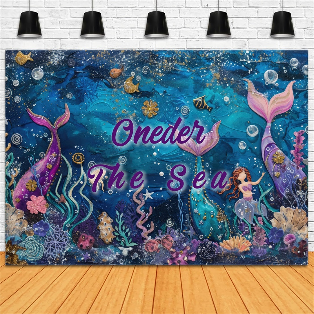 Toile de Fond Anniversaire Personnalisée Sirène Corail Coloré RR1-43