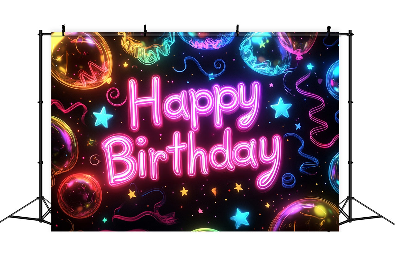 Fond Anniversaire Personnalisée Étoiles Néon Ballons RR1-46