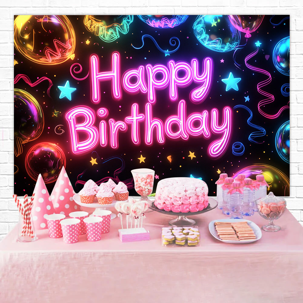 Fond Anniversaire Personnalisée Étoiles Néon Ballons RR1-46