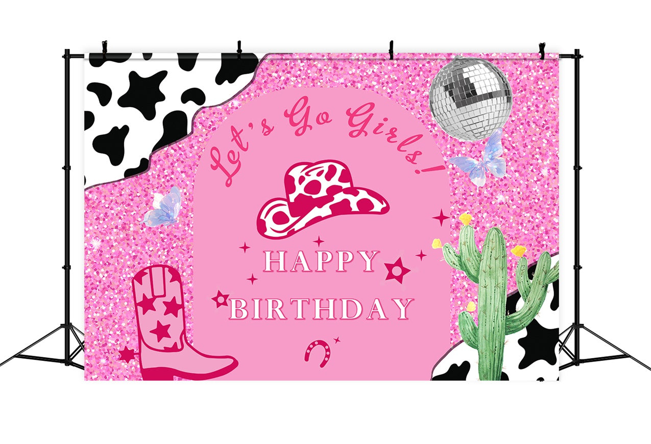 Fond Anniversaire Personnalisée Cowgirl Pailletée Rose RR1-54