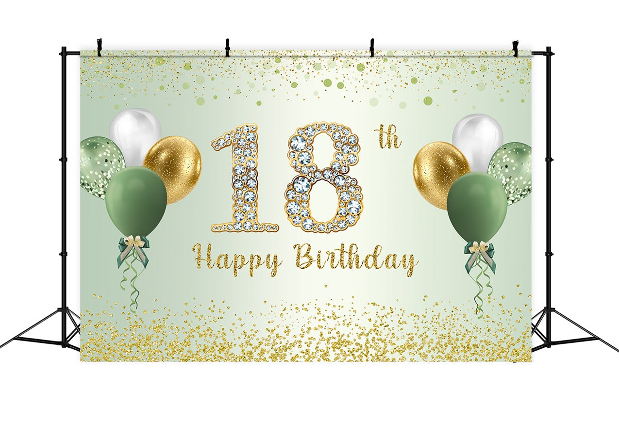 Toile de Fond Anniversaire Personnalisable Ballons Vert Or 18 Ans RR1-65