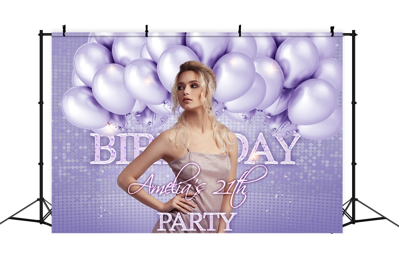 Toile de Fond Anniversaire Personnalisée Ballons Violet 21 Ans RR1-77