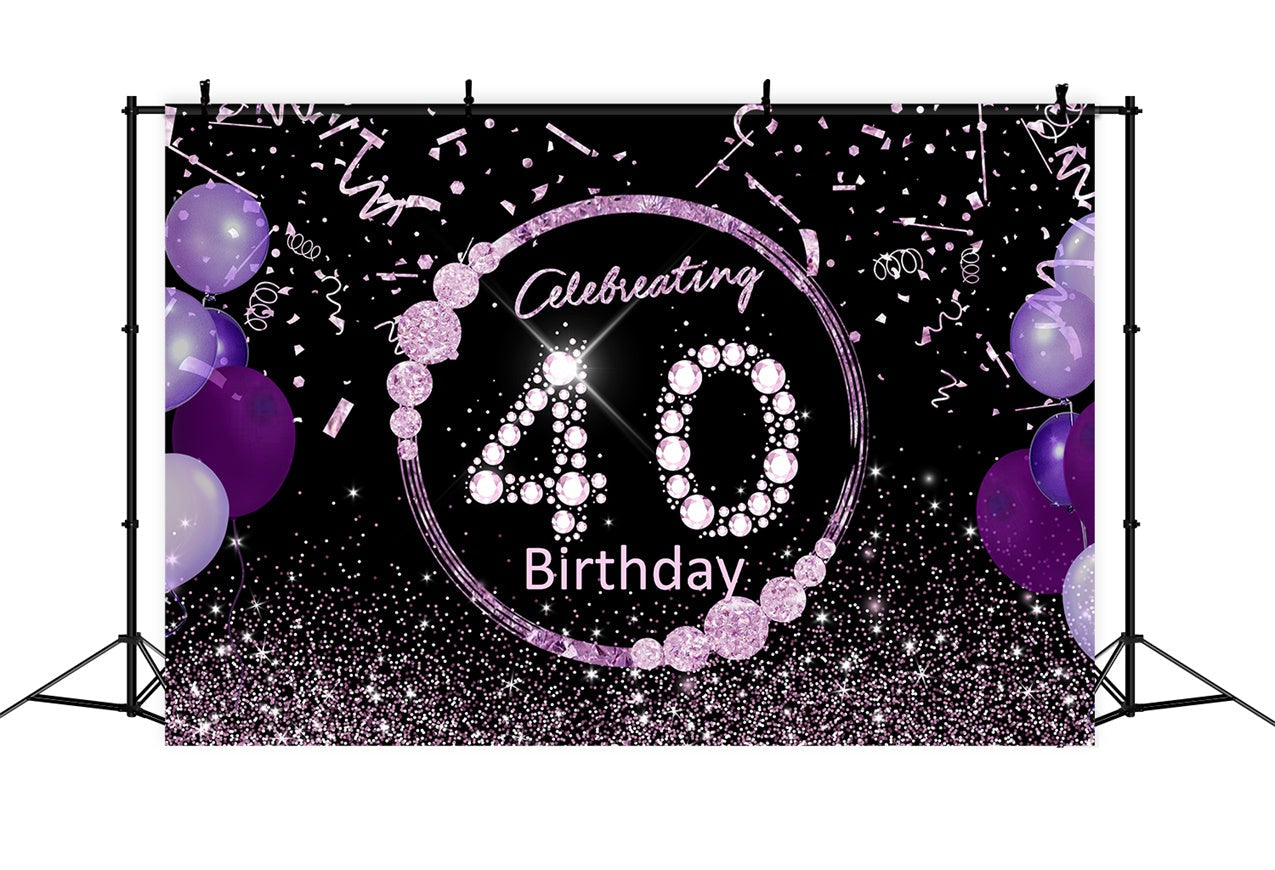 Fond Photo Anniversaire 40ème Luxe Cristal Violet Personnalisée RR12-11