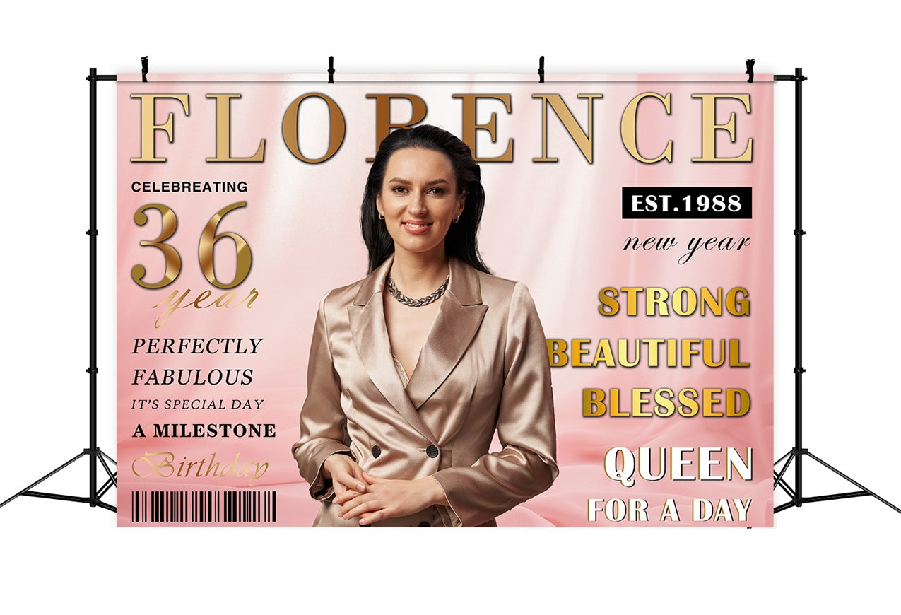 Toile de fond Anniversaire Personnalisée Célébration Reine Glamour Rose RR12-18