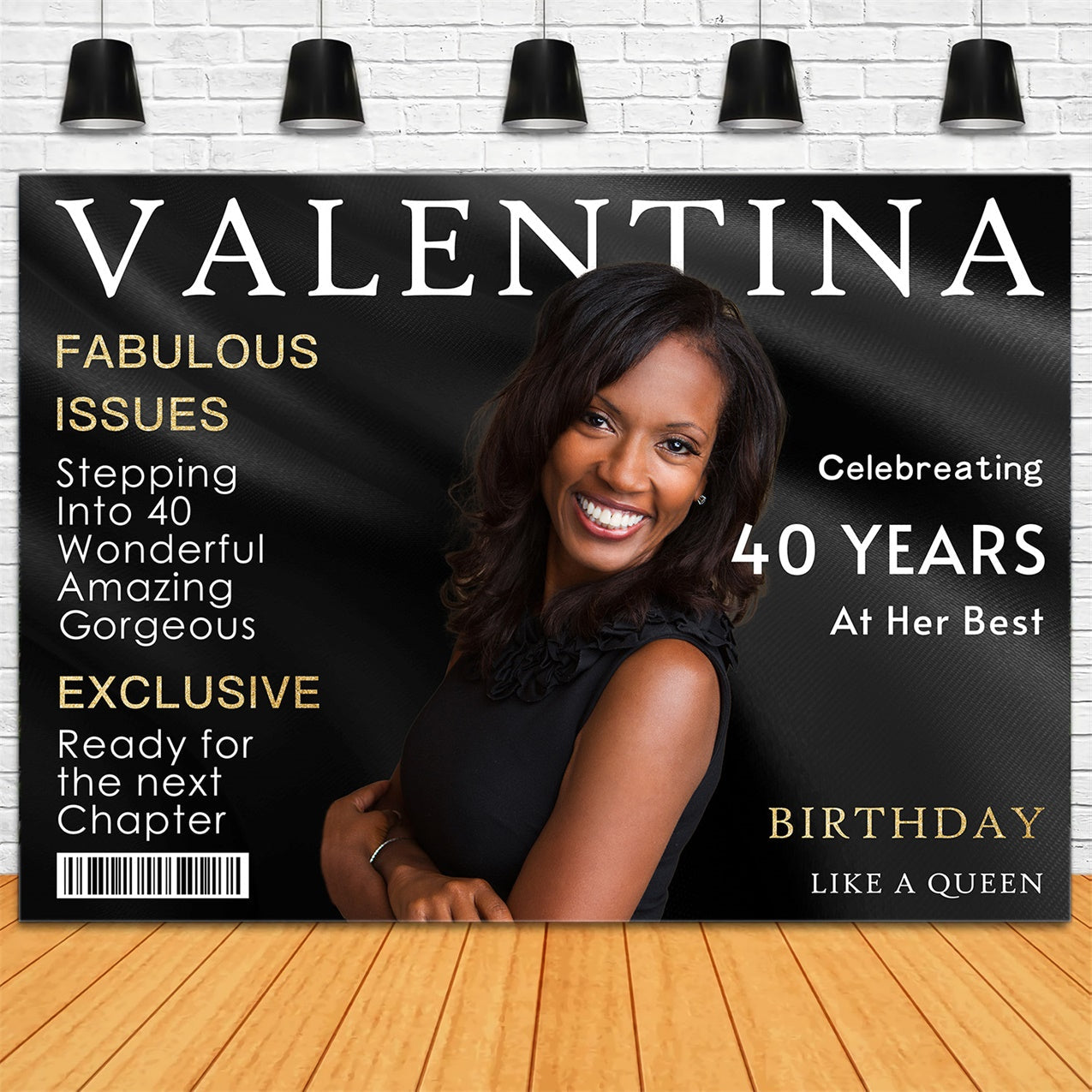 Fond Anniversaire 40ème Personnalisée Reine Noir Or RR12-20