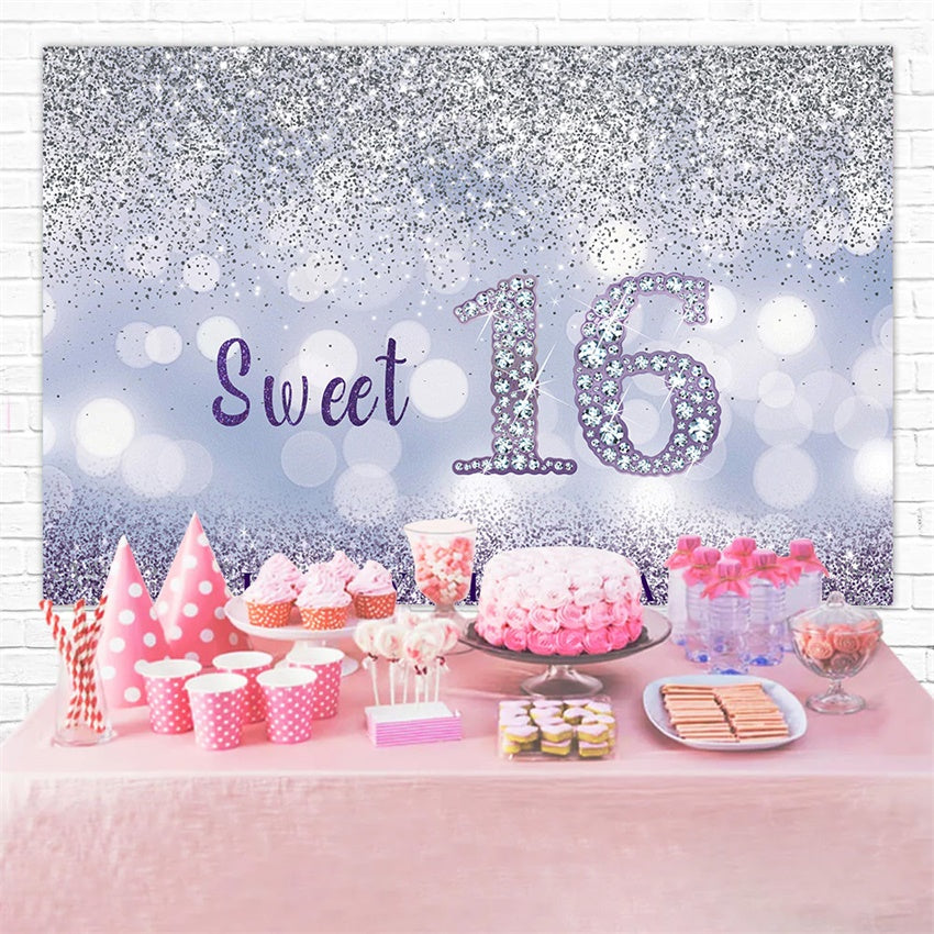 Toile de fond Anniversaire Personnalisable Sweet 16 Paillettes BRR12-41