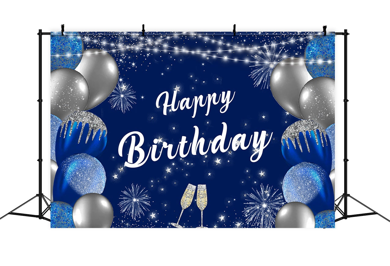 Toile de fond Ballon Anniversaire Personnalisé Pailletés Bleus BRR12-43