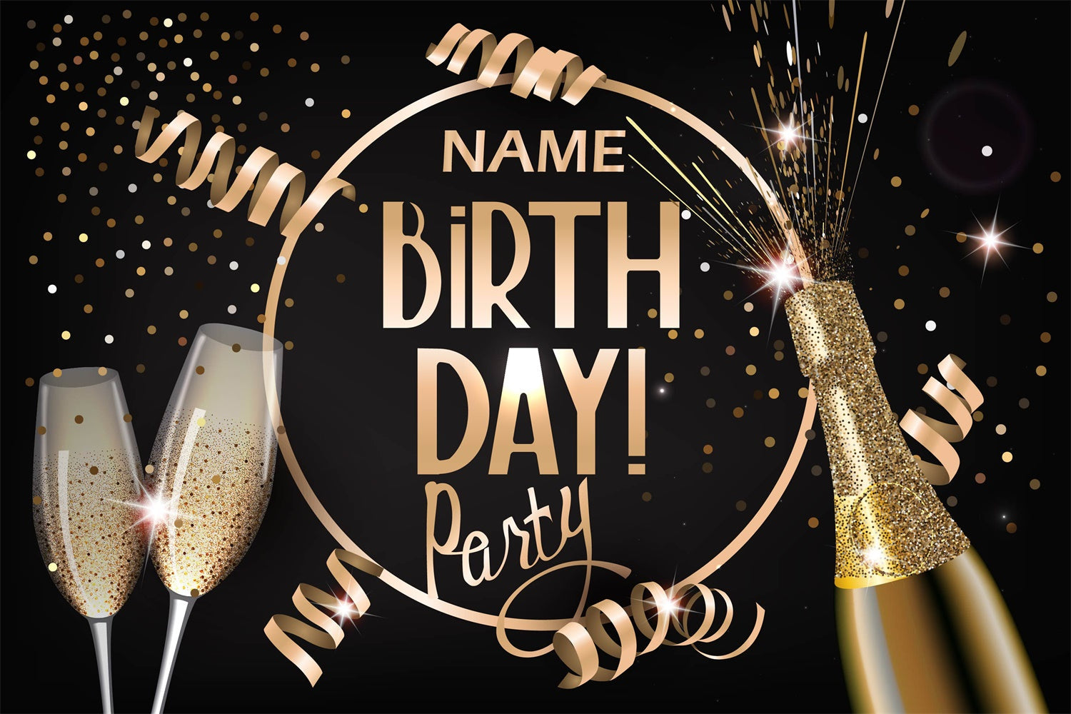 Toile de fond Anniversaire Personnalisé Champagne Paillettes Ruban Doré BRR12-53