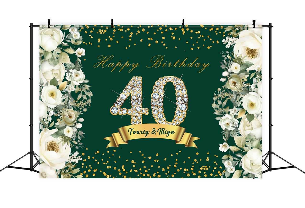 Toile de fond Anniversaire 30e Année Cristal Doré Floral Personnalisé RR12-71